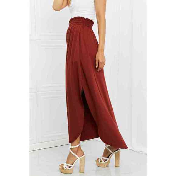 Zenana It's My Time Full Size Side Scoop Scrunch Skirt in Dark Rust - Picture 3 of 6